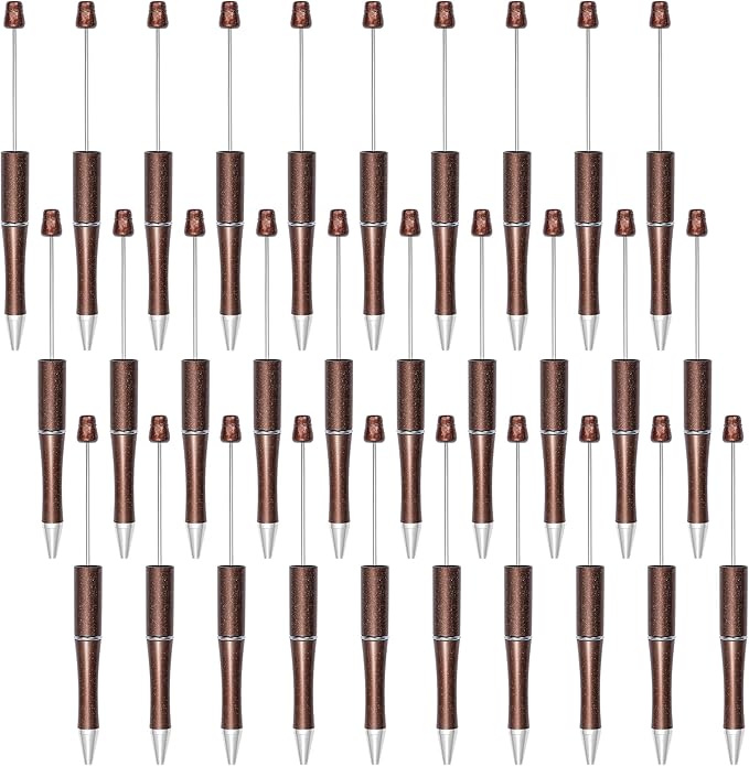 jiebor 30Pcs Beadable Pens Plastic Bead Ballpoint DIY Cute Cool Pens Black Ink for Women Men Bridal Graduation Gift Office Supplies Champagne Gold
