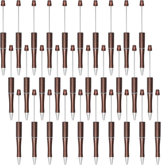 jiebor 30Pcs Beadable Pens Plastic Bead Ballpoint DIY Cute Cool Pens Black Ink for Women Men Bridal Graduation Gift Office Supplies Champagne Gold