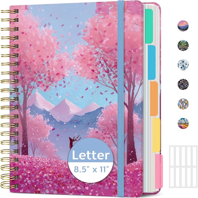 Taja Pretty Large Spiral Lined Notebook for Work with 5 Removable Dividers
