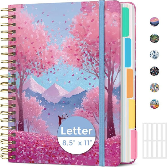 Taja Pretty Large Spiral Lined Notebook for Work with 5 Removable Dividers
