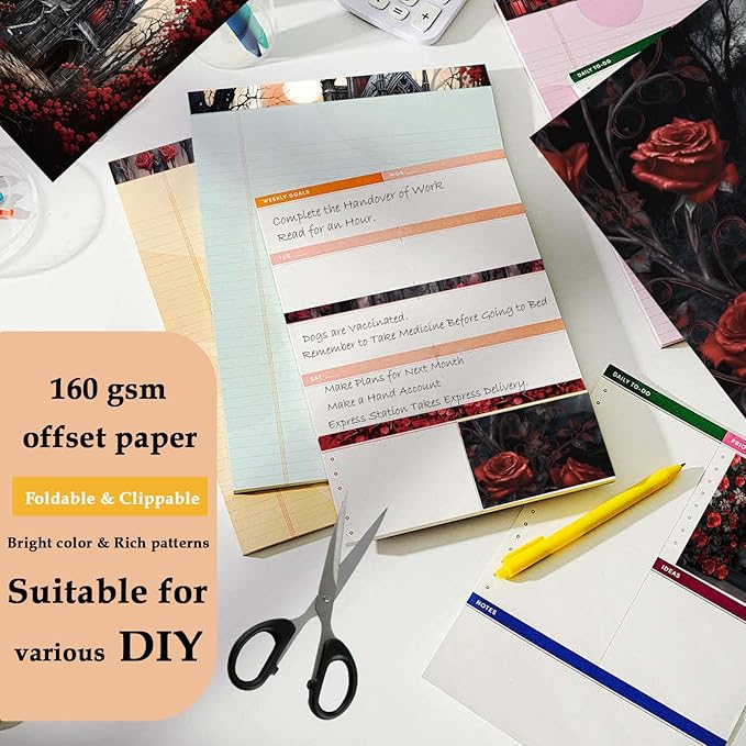 Scrapbook Paper,24 Sheets 6"x 6" Vintage Scrapbook Supplies,Single-Sided Pattern Decorative Cardstock Paper for Junk Journal,Card Making,DIY Album, Art Journaling,Decoupage Craft,House Rose