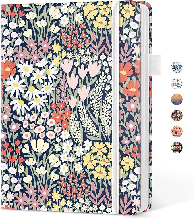 Taja Pretty Dotted Journal for Women, Aesthetic Cute Hardcover Leather Journal for Writing, A5 Journaling Notebook for Work & Sketch, Perfect for Office School Home, 160 Pages, Petite Blooms