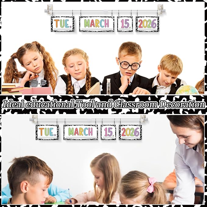 Composition Flip Calendar Bulletin Board Set Composition Flip Calendar for Classroom Decor with Adjustable Holder 2026-2029 Year 54 Date Cards for Preschool Elementary Teacher Supplies Back to School