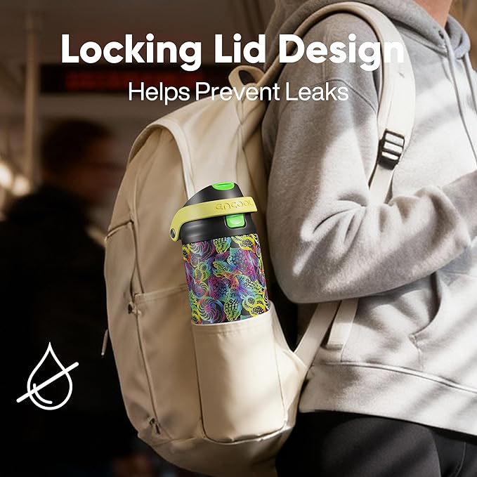 ENCOOL Leakproof Insulated Water Bottle with Straw Dual-Sip Water Bottle Bag-Safe Design for Work, Commute & Gym – Keeps Drinks Cold All Day, 24 oz, Neon Conch