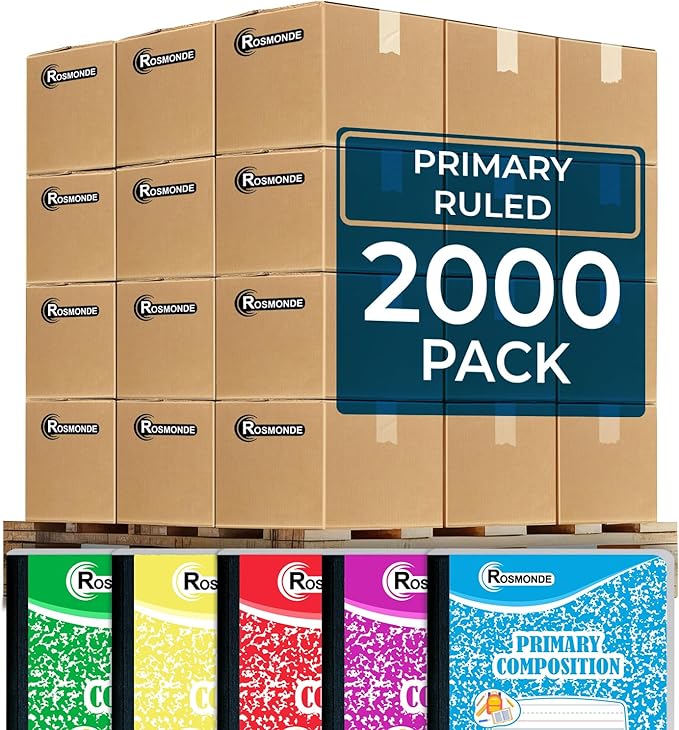 Rosmonde 2000 Pack (Pallet) Bulk Composition Notebook, Primary Ruled, Full Pallet of Primary Composition Notebooks, 100 Sheets (200 Pages), 9-3/4 x 7-1/2, Bulk Supplies for School, 4-7 Days Transit