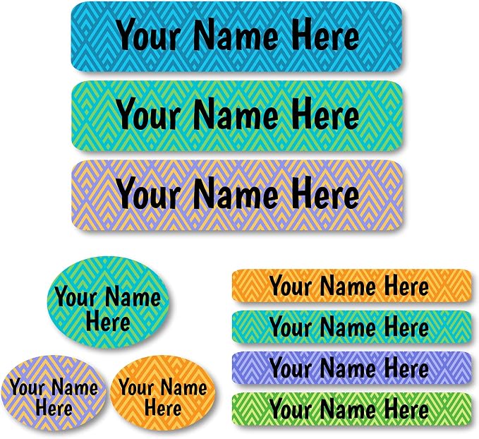 Lovable Labels Personalized Labels for Kids (85 Labels/Pack) - 3 Label Sizes Waterproof Dishwasher Safe Peel & Stick Labels for School Supplies Daycare Camp Clothing Bottles (Designer Series Tribal)
