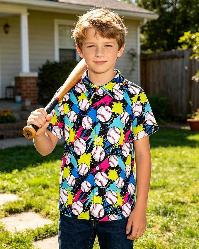 Enlifety 2-10T Kids Hawaiian Shirt Boys Short Sleeve Button Down Shirts Hawaii Summer Casual Blouse
