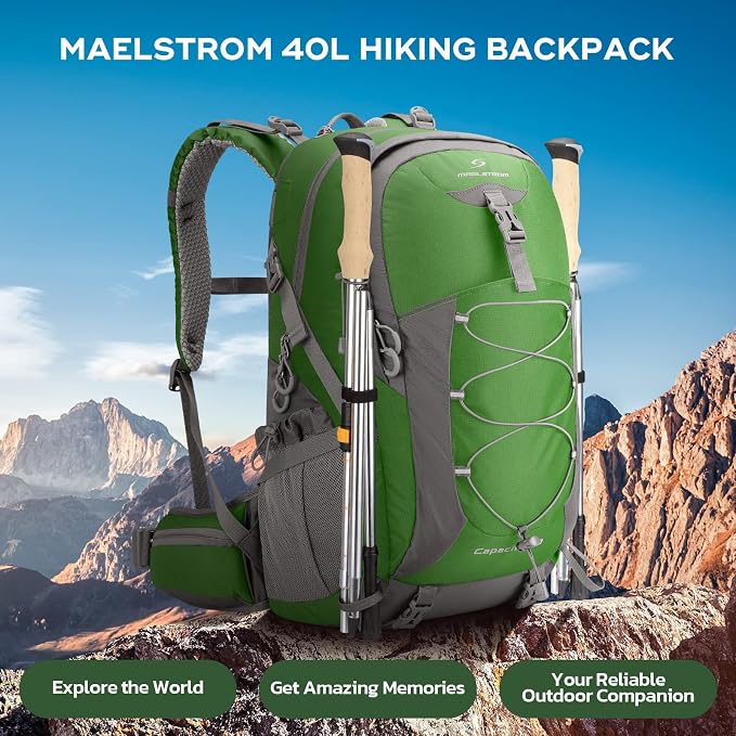 Maelstrom 40L Hiking Backpack, Lightweight Camping Daypack with Rain Cover | Water-Resistant Rip-Stop Nylon, Wet/Dry Separation, Multi-Pockets, Survival Whistle. Ideal For Men, Women, Travel, Trekking