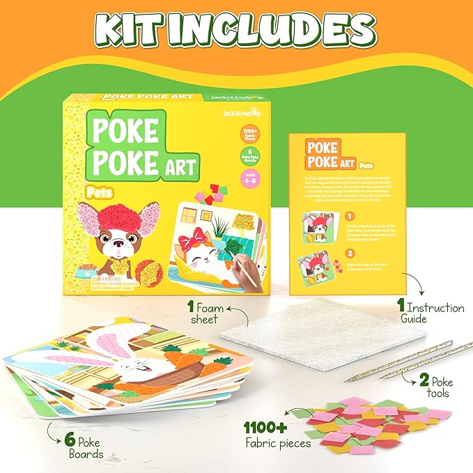 jackinthebox Poke Poke Art – Pets Theme, Mess-Free Fabric Art and Craft, Flower Pressing Kits, Gift for Kids, Gifts for Girls and Boys Ages 4 5 6 7 8