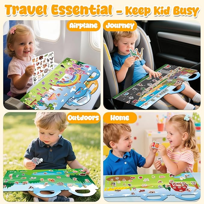 6 Sets Reusable Sticker Books for Toddlers 3+ Years, Jelly Sticker Book for Kids, Travel Stickers Activity Book Travel Toys for Toddlers