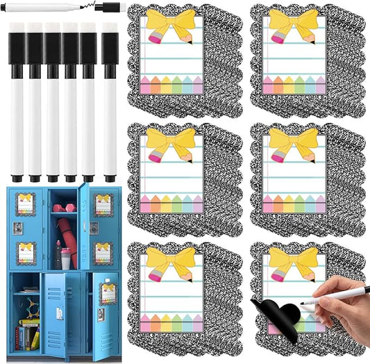 Crtiin 42 Pcs Magnetic Name Tags for Lockers Composition Notebook Bow Dry Erase Labels Magnetic Reusable Name Tags for Back to School Whiteboard Classroom School Bus Locker Fridge
