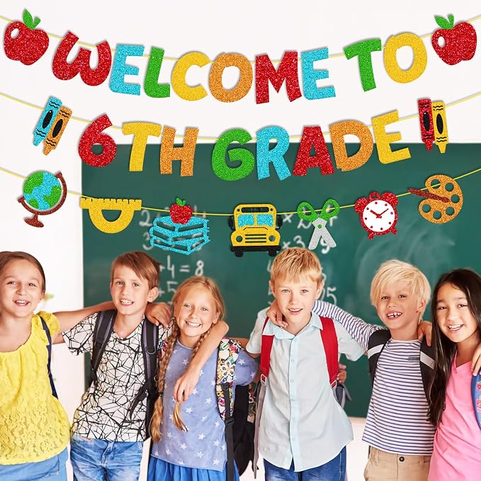 Welcome to 6th Grade Banner First Day of 6th Grade Party Decoration Welcome Back to School Hello 6th Grade Classroom Décor Elementary New Grade Theme Bulletin Board Party Supplies