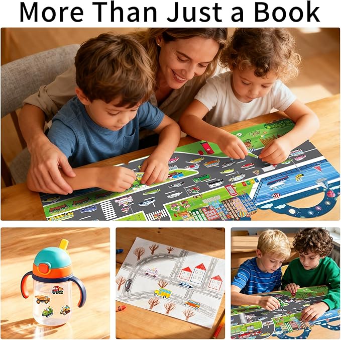 Elfew 2 Pack Puffy Sticker Books for Kids Ages 3-5, Construction Truck and Vehicle Car Stickers for Toddlers Boys, 3D Reusable Stickers Books for Toddlers, Activity Book for Boys Party