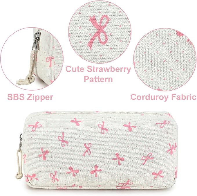 LEDAOU Cute Pencil Case for Kids Girls Boys Pencil Pouch kawaii Pen Pencil Box Bag Holder for School Students (Pink Bow)