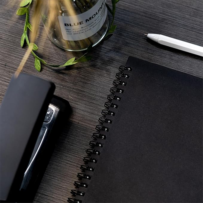 DSTELIN Blank Spiral Notebook, 3-Pack, Soft Cover, Sketch book, 100 Pages / 50 Sheets, 7.5 inch x 5.1 inch, 100GSM, (Black)