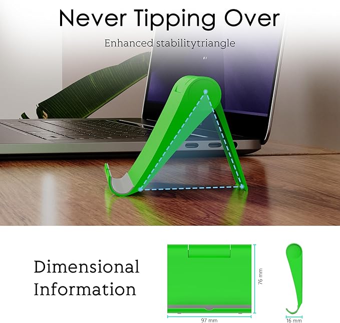 Cell Phone Stand for Desk, Foldable and Adjustable Multi-Angle Holder Dock, Universal Compatibility for Most Phone and Tablet, Portable and Sturdy Design for Office and Home (Green)