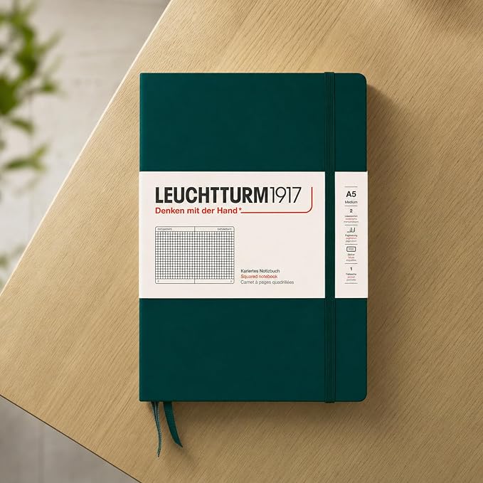 LEUCHTTURM1917 - Notebook Hardcover Medium A5-251 Numbered Pages for Writing and Journaling (Forest Green, Squared)