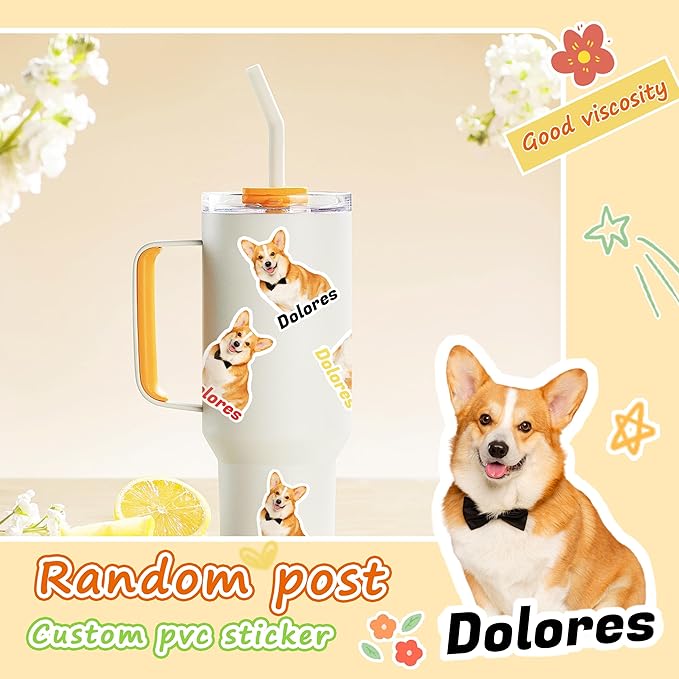 Personalized Pet Photo Stickers for Water Bottles Dog Cat Name Stickers Decals Custom Picture for Tumblers, Helmet, Cups, Phone Cases, Laptop and Dog Cat Bowls (Die Cut)