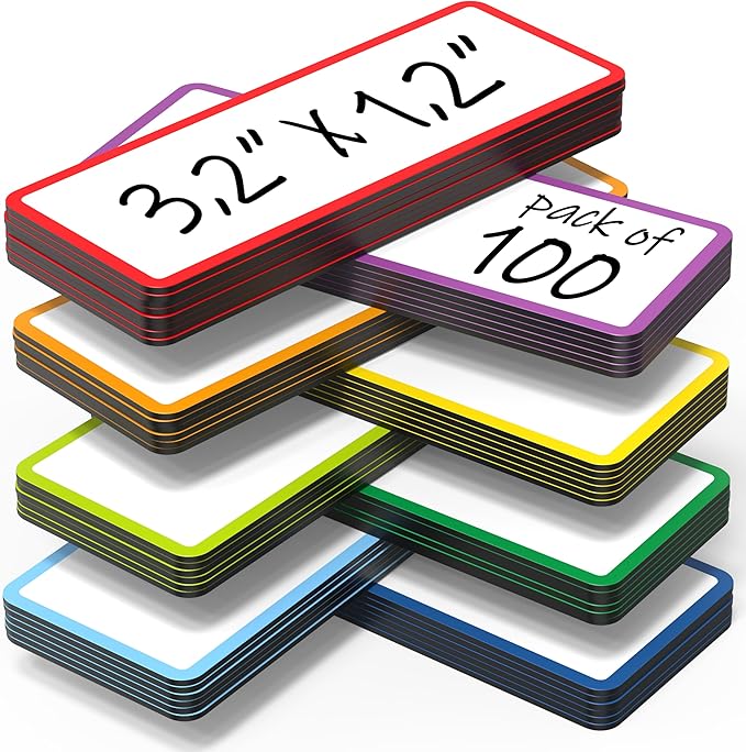 100 Pack Dry Erase Magnetic Labels 3.2x1.2 in - Magnetic Name Tags for Classroom Lockers School Bus - Classroom Magnets for Names - Magnet Labels for Whiteboard Magnet Names Plates for Classrooms