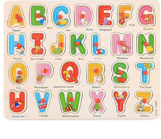 3-Pack | Alphabet, Numbers & Shapes Wooden Puzzles for Toddlers 3-5 Years Old – ABC, 1-20 & Shape Learning Toy with Puzzle Board & Blocks, Preschool Educational Toy for Boys & Girls
