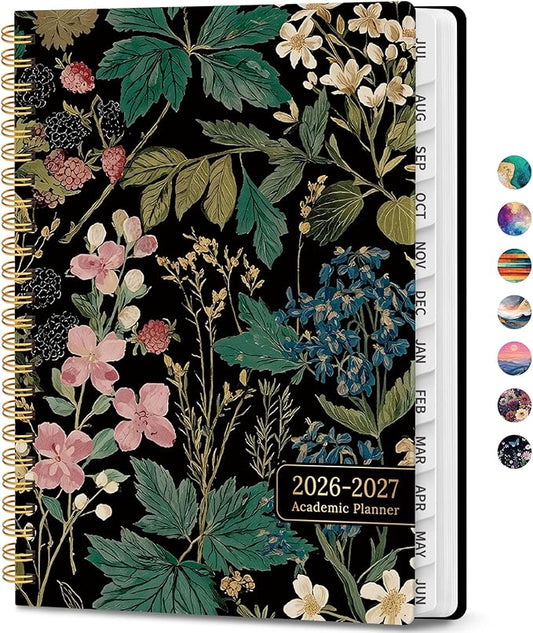 Academic Planner 2026-2027, Weekly and Monthly Calendar Book, July 2026 – June 2027, Hardcover Planner with Tabs, Perfect for Teachers, Students, Women & Men, A4 (8.5" x 11") - Forest Botanica