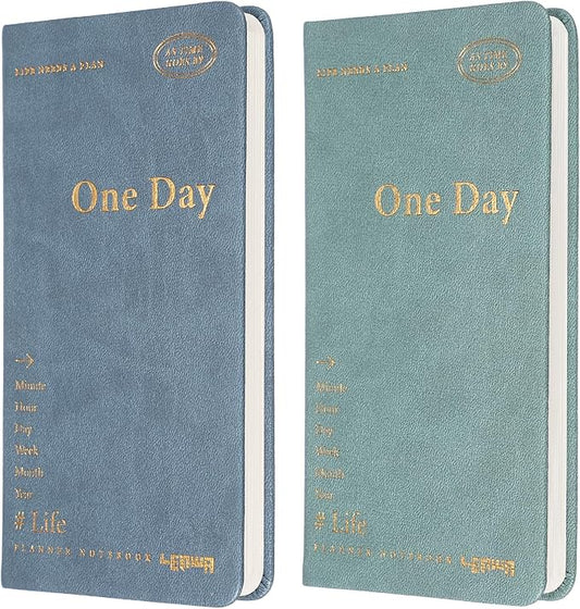 PATIKIL 2Pcs Planner Notebook, 7 x 3.8" 96 Sheets Undated Daily Planner Pocket to Do List Daily Weekly Goals Notebook for Office Home Study Work Time Management Habit Tracker, Blue, Green