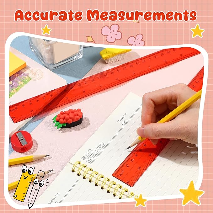 EBOOT 2 Pack Plastic Ruler Straight Ruler Plastic Measuring Tool for Student School Office(Red,12 Inch)