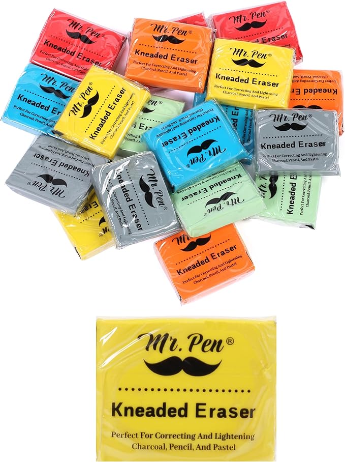 Mr. Pen- Kneaded Erasers, 1.37"x1.57", 18 Pack, Colorful, Soft Moldable Art Erasers for Charcoal, Graphite & Pastel Drawing, Precision Highlighting, Smudge Control, Easy Shaping for Artists & Students