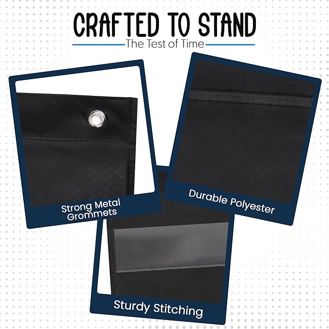 Essex Wares - 9" Wide x 22" Tall Pocket Chart, Black - Sturdy Pocket Chart for Classroom for Sentence Strips - Easy to Use & Hang, Reusable Black Pocket Chart