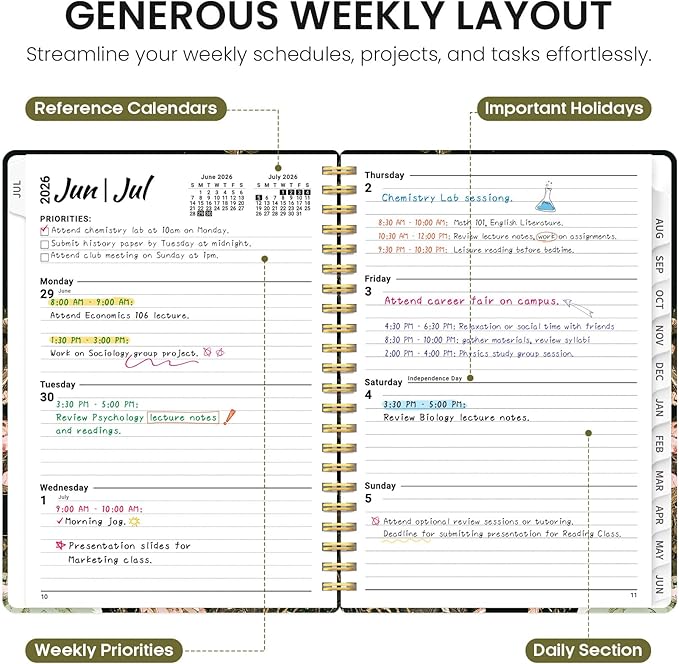 Planner 2026–2027, Academic Monthly Weekly Spiral Calendar, July 2026 – June 2027, Hardcover Agenda Notebook with Tabs, 8.5" x 11", Perfect for Students, Teachers, School & Daily Planning - Wildwood Fox