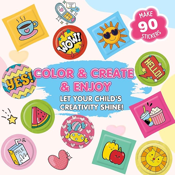 Puffy Sticker Maker for Kids — Make Your Own 3D Stickers, 90-Piece DIY Craft Kit with Unicorn Machine, Arts and Crafts for Girls Boys Ages 6-10, Screen-Free Birthday Gift