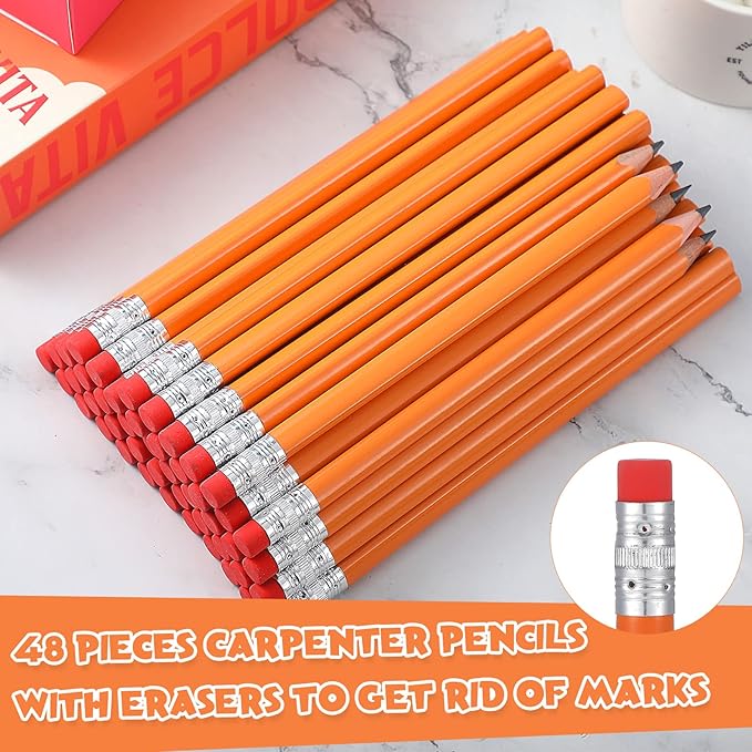 Fainne 48 Pcs Fat Pencils Jumbo Big Thick Large Pencils and 3 Pieces Sharpeners for Kids Beginners Preschoolers Kindergarten School Office Supplies(Orange+Silver,Round)