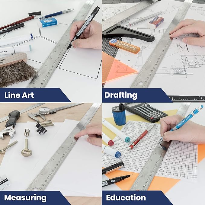 Pacific Arc Stainless Steel 36 Inch Metal Ruler Non-Slip Cork Back, with Inch and Metric Graduations