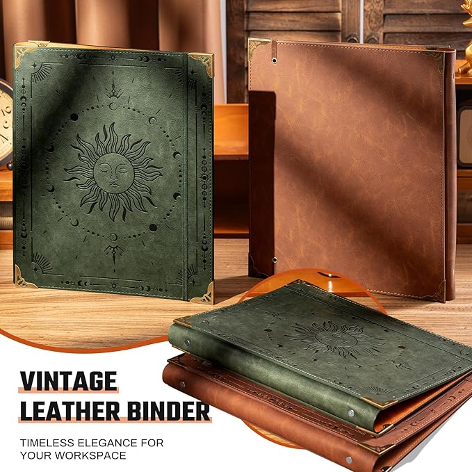 Ovesmusl PU Leather 3 Ring Binder 1 Inch Round Ring Binder Holds 200 Sheets 8.5"x11" Letter Size Paper, Wedding Family History Notebook Cover Loose Leaf Organizer, Brown