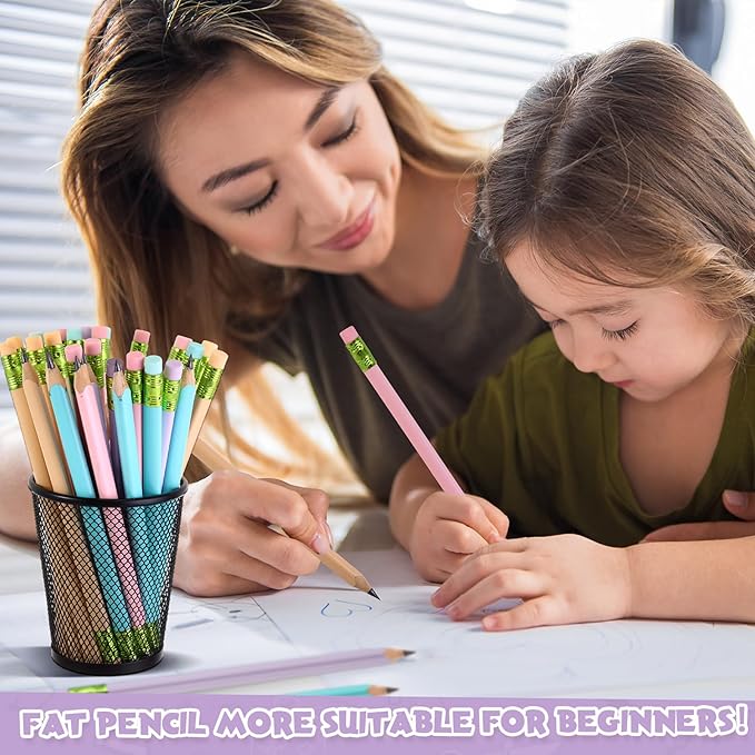Fainne 48 Pcs Fat Pencils Jumbo Big Thick Large Pencils and 3 Pieces Sharpeners for Kids Beginners Preschoolers Kindergarten School Office Supplies(Pastel Color,Triangle)