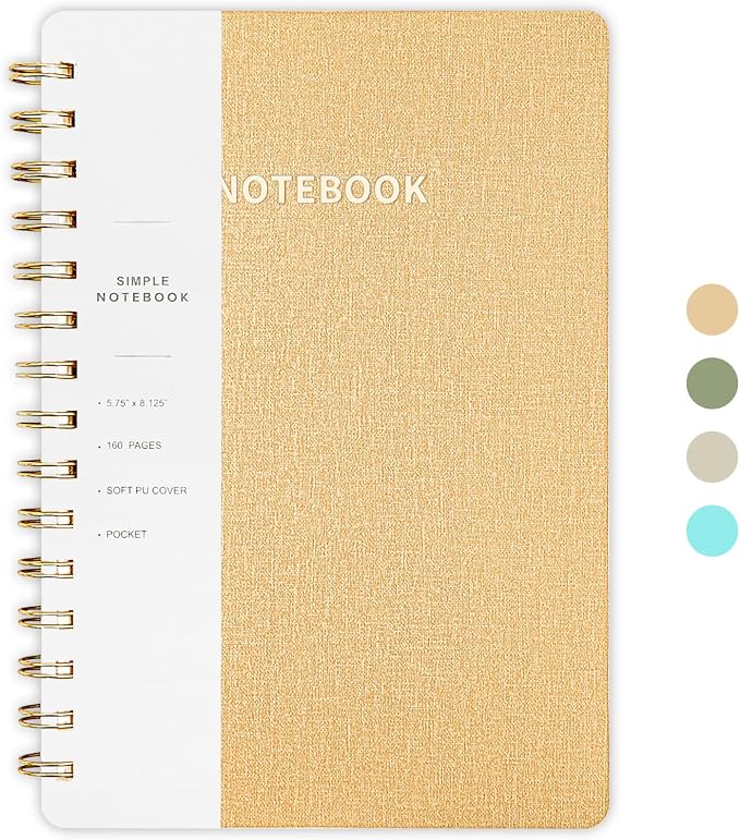 Spiral Notebook-5.75" x 8.125" College Ruled Journal with Inner Pockets and 160 Pages,PU Leather Cover Business Journal, Twin-Wire Binding Notebook Perfect for Office & Home School Supplies Khaki