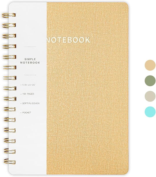 Spiral Notebook-5.75" x 8.125" College Ruled Journal with Inner Pockets and 160 Pages,PU Leather Cover Business Journal, Twin-Wire Binding Notebook Perfect for Office & Home School Supplies Khaki