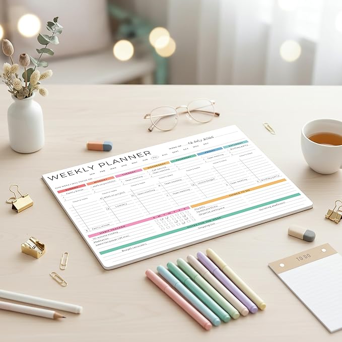 Beautiful Weekly Planner - The Perfect Undated To Do List Notepad with 52 Sheets - Aesthetic Calendar Pad & Office Desk Supplies For Women to Effectively Organize Your Work or Home Tasks