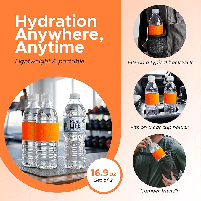 Copco Hydra 16.9 oz Water Bottle, Set of 2 – Leak Proof, BPA Free Tritan, Dishwasher Safe, Twist-Open Body, Non-Slip Silicone Grip, Perfect for Travel, Gym, Work & Outdoor Adventures (Orange)
