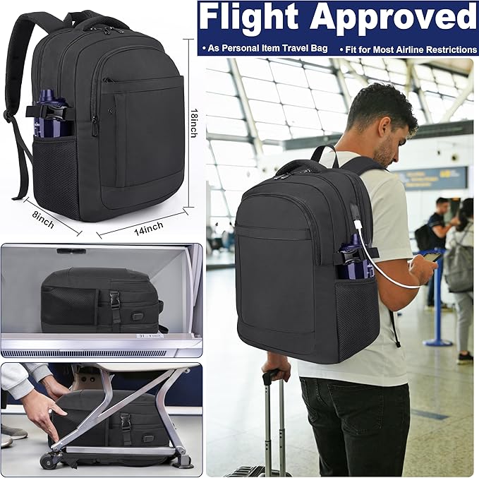 DEYACE Laptop Backpack 17 Inch Large Computer Bag for Men with USB Charger Port 18x14x8 Flight Approved Personal Item Travel Laptop Backpacks