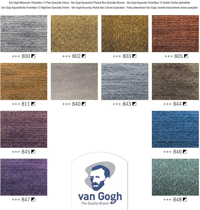 Van Gogh Watercolor Paint Set, Plastic Pocketbox, 12-Half Pan Specialty Metallic & Interference Colors Selection