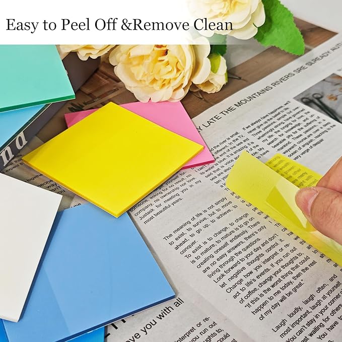 Transparent Sticky Notes Set, 14 Pack Clear Notes 3x3 Inch, Writable Translucent Memo Pads 700 Sheets for Office & School Supplies (14, Colorful)