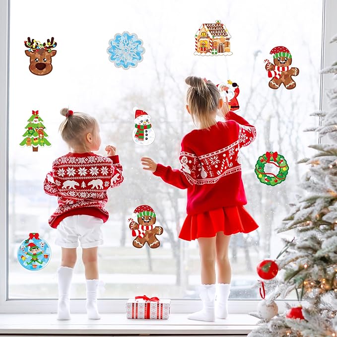 Renbuzhu 36PCS Christmas Crafts Bulk: Xmas Paper Suncatchers DIY Kit for Winter Holiday Activities Decorations, Window Stained Glass Effect Art Ornaments
