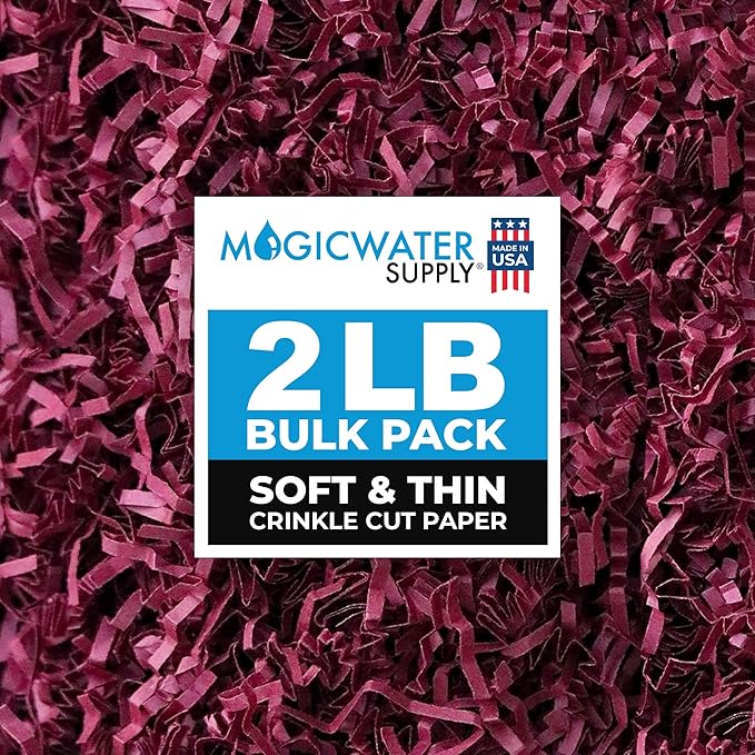 MagicWater Supply Soft & Thin Crinkle Cut Paper - 2 LB - Burgundy - Paper Shred Filler for Gift Wrapping, Basket Filling, Birthdays, Weddings, Anniversaries, Valentines Day, and other occasions