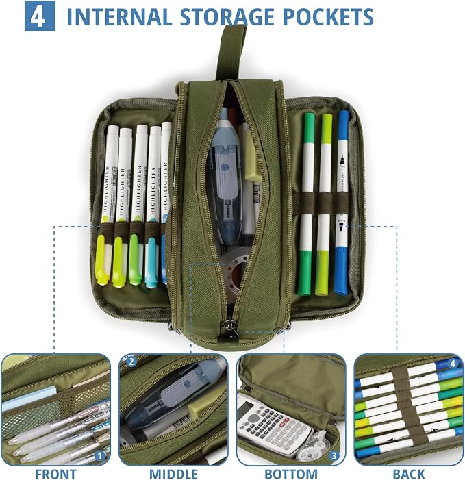 Tactical 4 Compartments Pencil Case for Boy, Large Pen Pouch Bag for School | Tactical Large Capacity Pen Box, 900D Farbic Tool Bag for School College Office Marker Organizer for Boy Kid Men Adult Teen