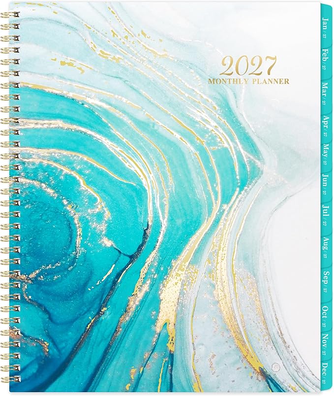 2027 Monthly Planner/Calendar - January 2027 - December 2027, Monthly Planner 2027, 12 Months Planner with Tabs & Note Pages, 9" x 11", Twin-Wire Binding and Two-Side Pocket, Perfect Organizer