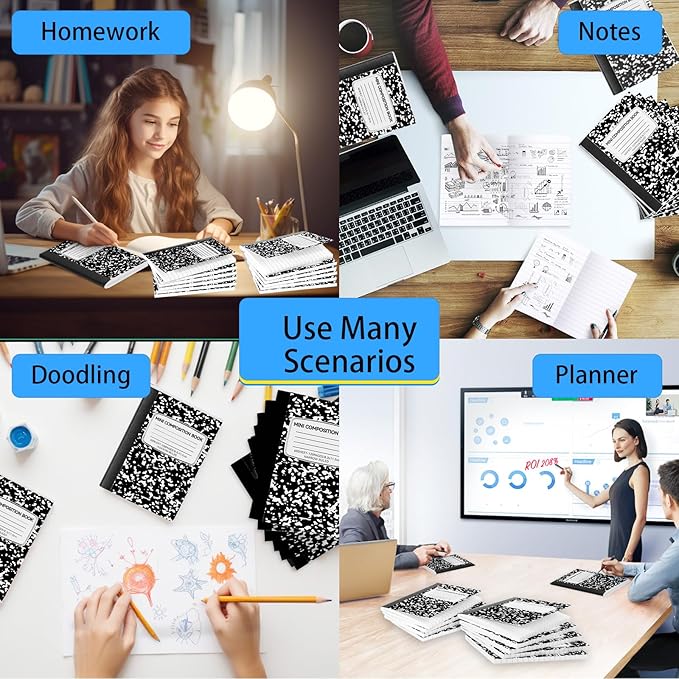 48 Pack 4.5" x 3.25" Mini Composition Notebooks Bulk College Ruled Half Composition Notebook Narrow Ruled Small Pocket Marble Journal 60 Sheets for Students Office School Supplies