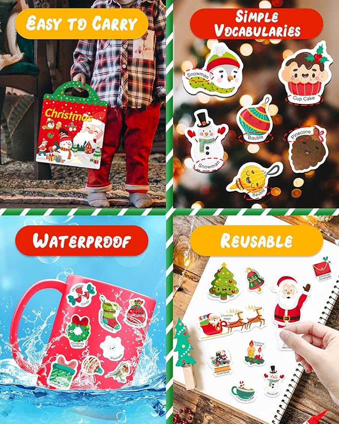Benresive Reusable Sticker Book for Toddlers, Travel Stickers for Kids, Toddler Crafts Activities Toys, Birthday Gifts for Boys & Girls - Christmas