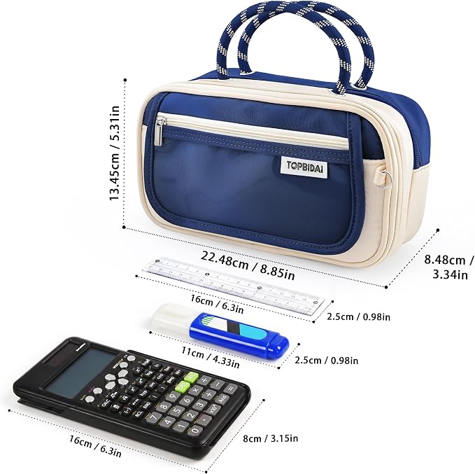 TOPBIDAI Large Pencil Case Pouch School Supplies for Girls Boy Women Men | Big Pencil Bag with 5 Compartments, Easy Grip Handle, Office College School Pencil Box