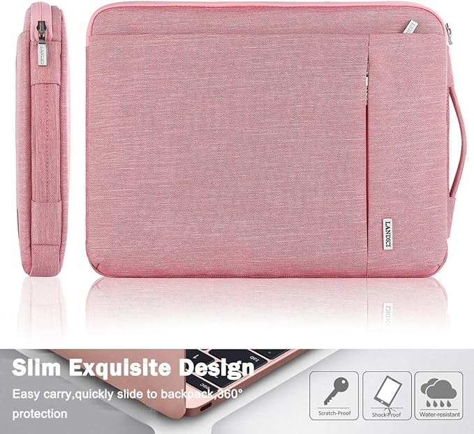 LANDICI 360°Protective Laptop Sleeve 15.6 Inch for MacBook Pro 16 M2/M1, MacBook Air 15,Computer Cover Bag,15-16" HP Dell Asus Lenovo Laptop, Pink